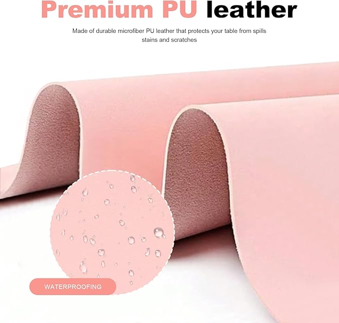 Foldable Nail Mat for Table, Waterproof PU Leather Manicure Pad, Non-Slip Desk Protector for Nail Tech & Salon, Portable Easy Clean Large 60x30cm Nail Art Station Mat (Pink)