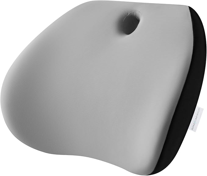 Road Comforts Memory Foam Lumbar Support Pillow – Ergonomic Back Cushion for Office, Car, Home & Travel – Lower Back Pain Relief, Removable Washable Cover (Gray)