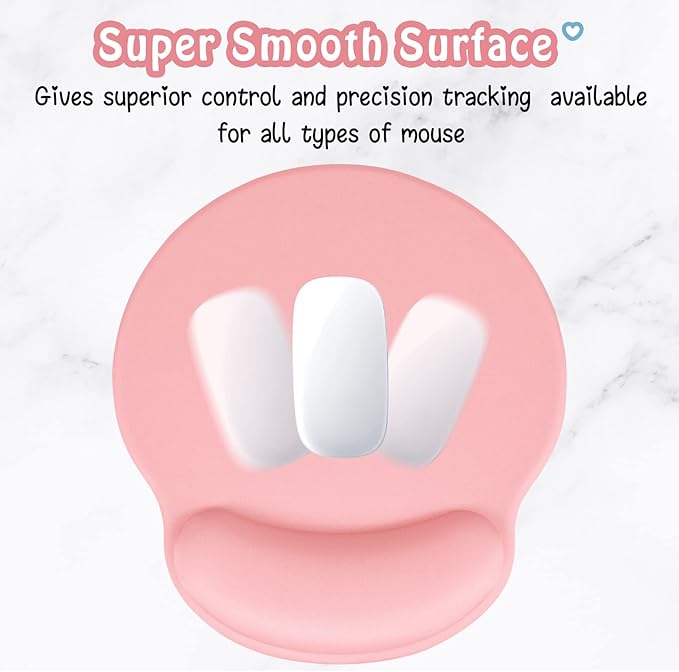 Hsurbtra Ergonomic Mouse Pad with Wrist Rest Support, Gel Mouse Pads with Non-Slip PU Base, Pain Relief Memory Foam Computer Mat, Cute Office Supplies Desk Decro Accessories, Rose Gold