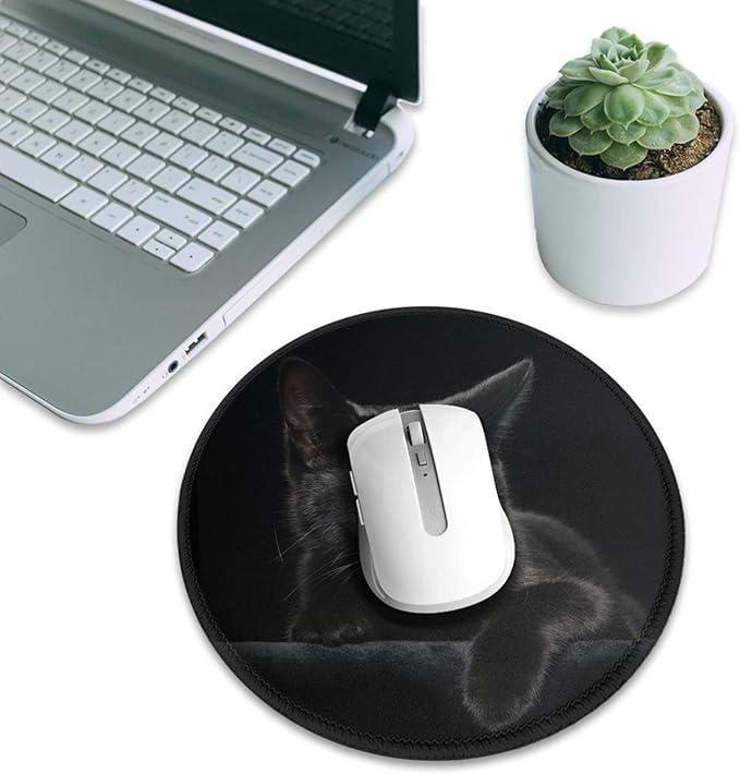 Black Cat Round Mouse Pad Premium Textured Mouse Mat Washable Mousepads with Extended Stitched Edges Non Slip Rubber Base Small Mousepad 7.9 * 7.9 * 0.12 Inches