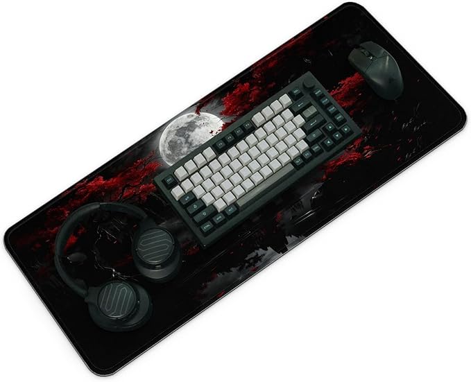 Gaming Mouse Pad with Anti-Slip Rubber Base, Extended Large Computer Mouse Mat with Stitched Edges, Long XL Anime Mousepad for Laptop and Keyboard, 31.5 x 11.8 inch (Dark Full Moon)