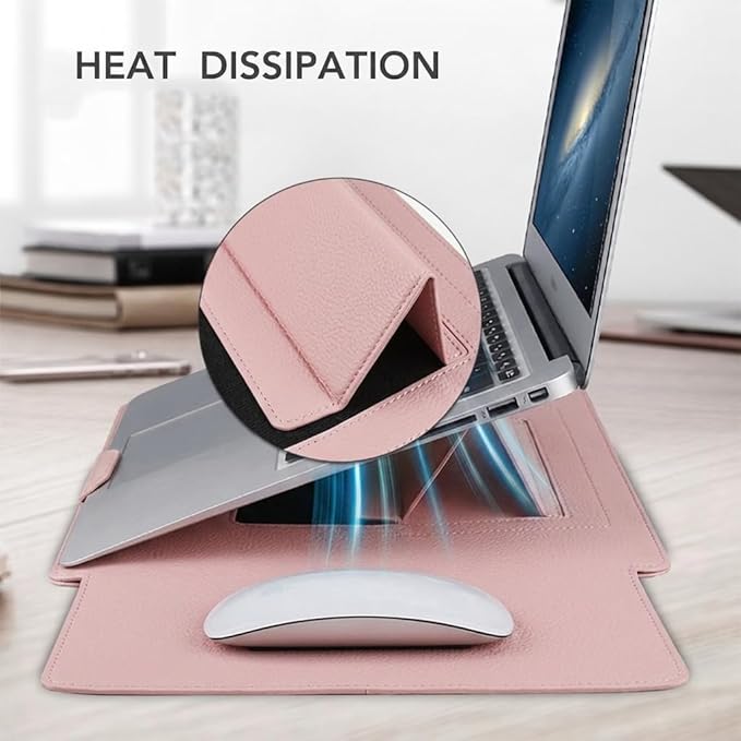 13 Inch Laptop Sleeve for Mac NEO, Leather Laptop Case with Stand and Mouse Pad, Slim Protective Computer Sleeve with Accessory Pouch, Soft Lining, Pink