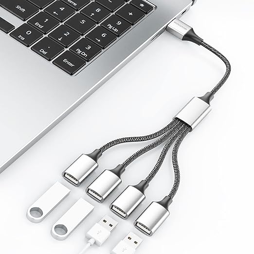 Fidioto 4USB Extention Cable,USB 1 Male to 4 Female Extension Cord Connector,Four USB Port Extender Hub,Data&Charger Power Split Adapter