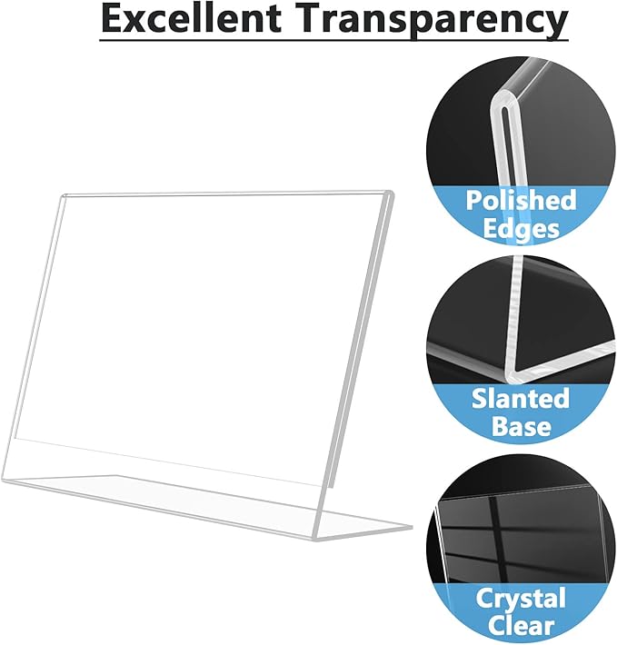 MaxGear Acrylic Sign Holder 8.5x11 Inches Horizontal 6 Pack, Slant Back Clear Tabletop Display Stands for Flyers Menus Documents, Landscape Sign Frames