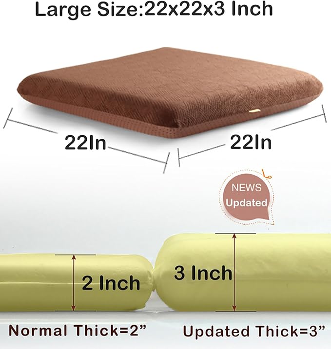 Sigmat Recliner Cushion for Elderly with Memory Foam 22x22x3 Inches Large Square Seat Cushion for Recliner Chair, Floor Pillow, Truck Seat Cushion Grey