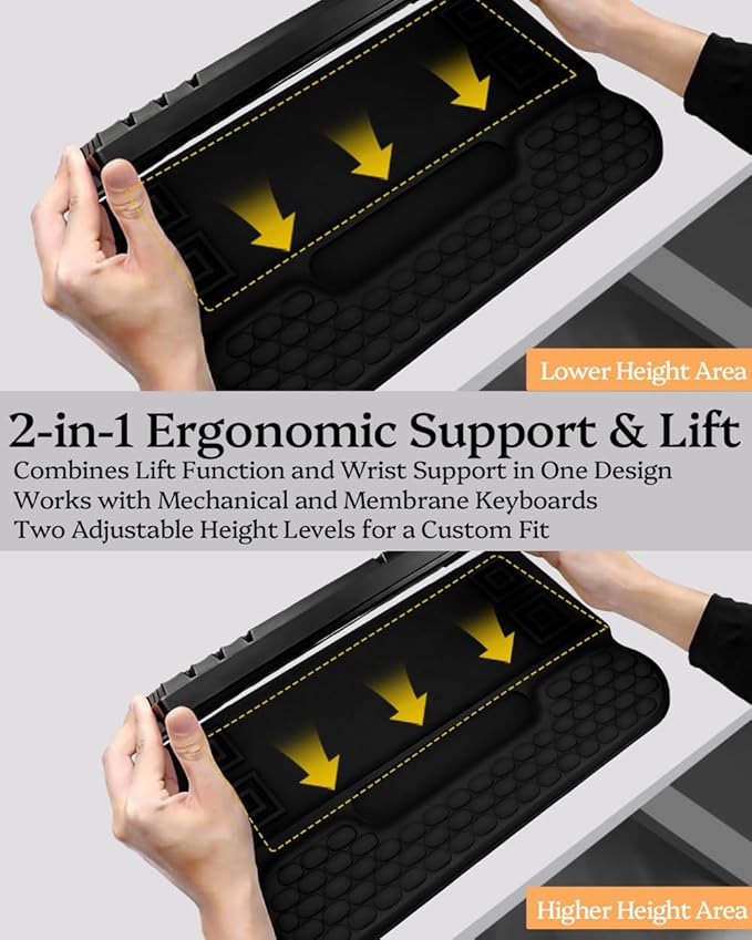 Wrist Rest for Computer Keyboard, 2 in 1 Keyboard Wrist Support Pad, Memory Foam Keyboard Riser Holder Lift Tray with Wrist Pad for Easy Typing for Office Desk, Home, School (Black)