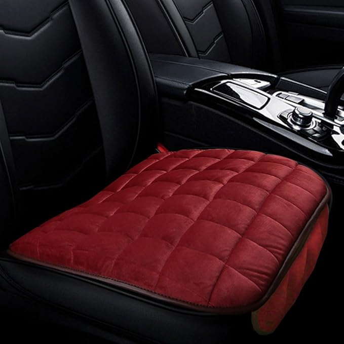 LAINLOY Car Seat Cushion, Soft Plush Vehicle Driver Seat Pad with Storage Pocket, Non-Slip Flat Rubber Bottom, Universal Seat Protector Cover for Truck, Car, SUV, Home, Office, Chair(Red)