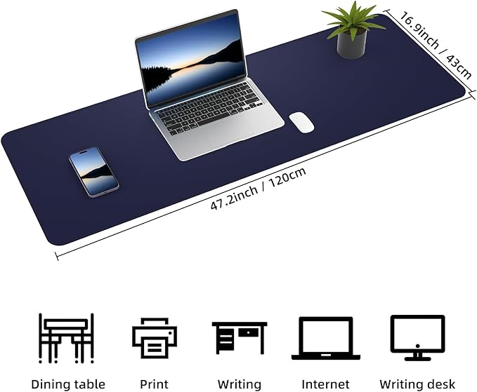 AFIING Cork Desk Mat 47" x 17", Dual-Sided Natural Cork & PU Leather Desk Pad, Non-Slip Waterproof Large Mouse Pad for Office, Home & Gaming (Blue)