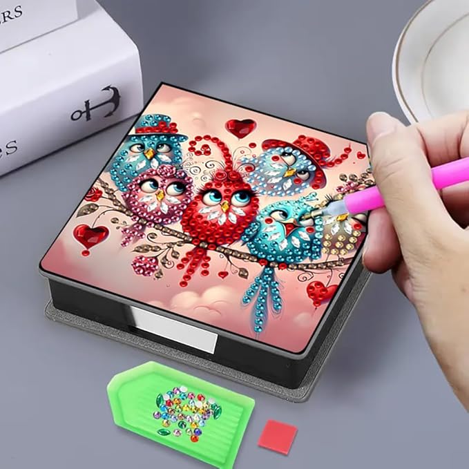 FRANDEK Cute Birds Creative Diamond Art Desk Organizer, DIY PU Note Box with 160 Sheets, All-in-One Gift Set for Craft Lovers, Elegant Mosaic Kits for Home & Office