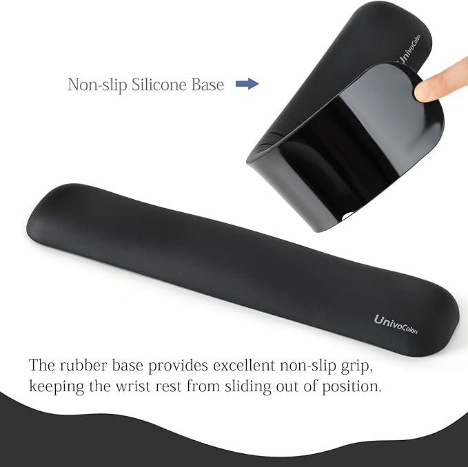 UnivoColors Design-Medium Wave Keyboard Wrist Rest of Medium, Artificial Sheepskin+Memory Foam+Ergonomic+Anti-Slip Gel, Resilience Support During Work and Gaming,Keyboard Accessory,Black