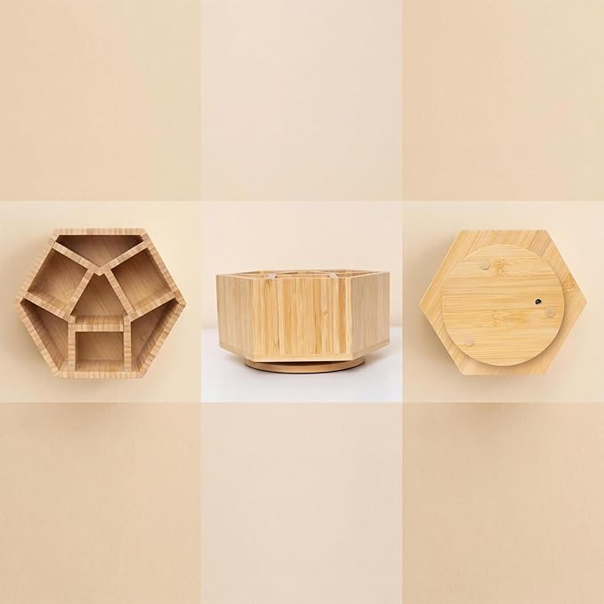 360° Rotating Bamboo Art Supply Organizer, Pen Holder Multifunctional Office Accessory Storage, Desk Organizer for Colored Pencil, Crayon, Paint Brushes, Makeup Organizer