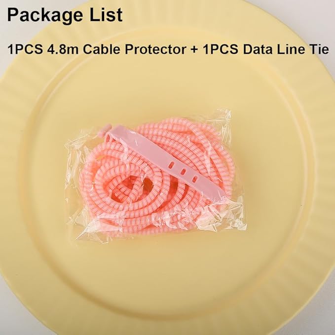 4.8M(15.75FT) Spiral Cable Protector, Multicolor Suitable for Most Phone/Pad/Laptop USB Wire Cord Savers Protection Cover Anti-Break Wrap Charger Data Line Cables Sleeves, Ordinary Pink