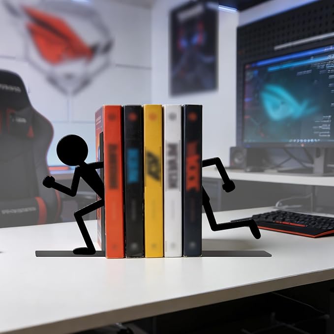 Metal Bookends Running People Bookends Decorative Cute Book Ends for Shelves Bookshelf Reading Decor Bookshelf Decor Space-Saving Desk Organizer for Book Lovers Gift
