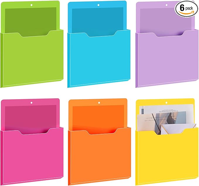 Fuutreo 6 Pcs Magnetic Wall File Organizer Magnetic Wall File Holder Refrigerator Magazine Holder for Mail Letters Paper(Bright Color,Vertical-large)