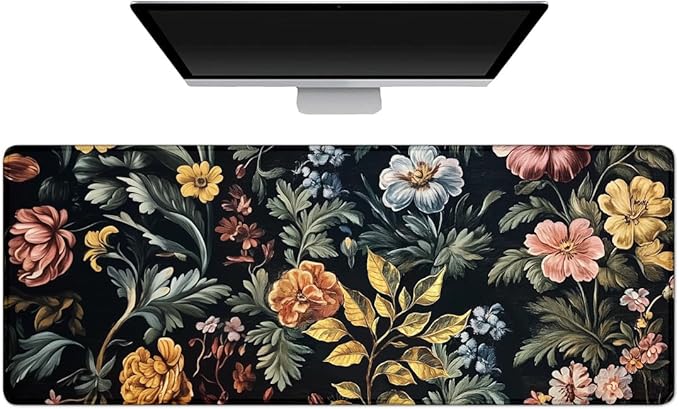 Gaming Mouse Pad Large Desk Mat Extended Keyboard Mouse Pad Mousepad with Non-Slip Base and Stitched Edge Mouse Mat Desk Pad Mouse Pads for Desk Home Office Gaming Retro Flowers