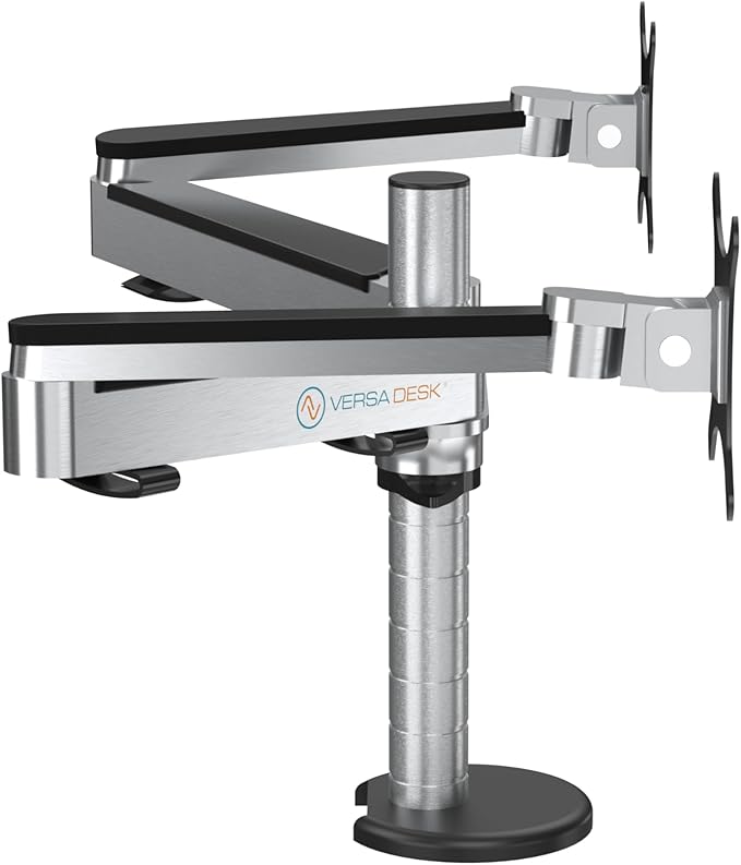VERSADESK OmniView Dual Monitor Stand - Height Adjustable Arms for 24"-27" Screens - Desk Mount with 360° Rotation - VESA Compatible - Each Arm Supports up to 15lbs | Black