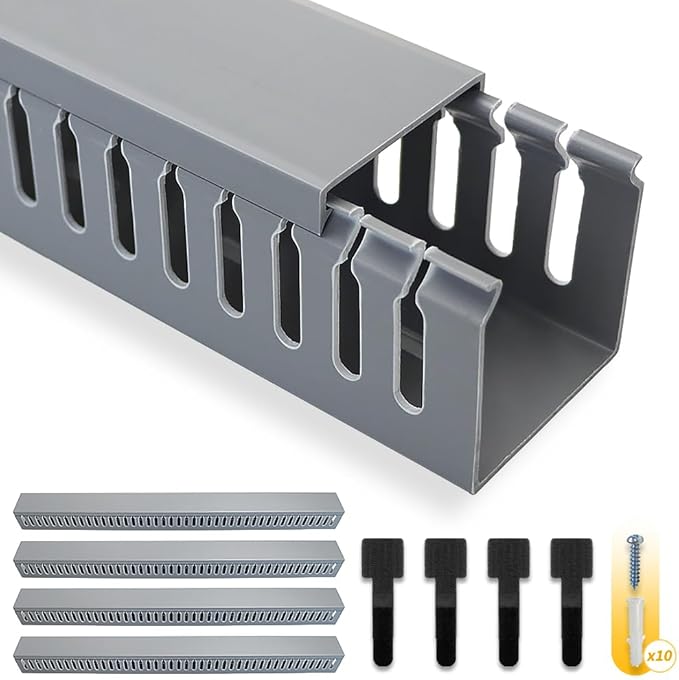 Cable Raceway, 95" Open Slot Cable Management Kit with Upgraded Snap Structure,Wire Cover Cord Hider for Under Desk&Industrial Network/PC/TVs- 23.6" X 1.97" X 2.4" X 4PCS (LWH,Grey)
