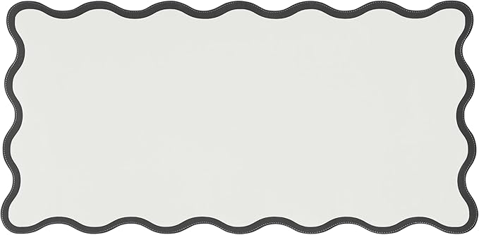 Scalloped Desk Mat, 31.5" x 15.7", PU Leather, Waterproof Anti-Slip, Cute Aesthetic Desk Pad for Office/Home/Game/Vanity (Black, Large)