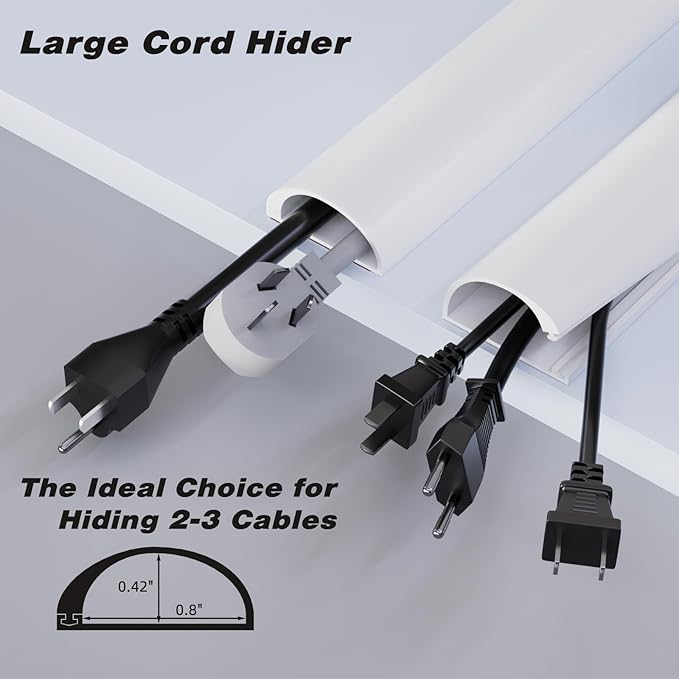 118" Silicone Cord Hider for Wall Mount TV,Large Self-Adhesive Cable Hider for 2-3 Cords,Cable Management Under Desk,Cord Organizer,Cable Raceway Home & Office Trim,Cord Concealer Channel,White