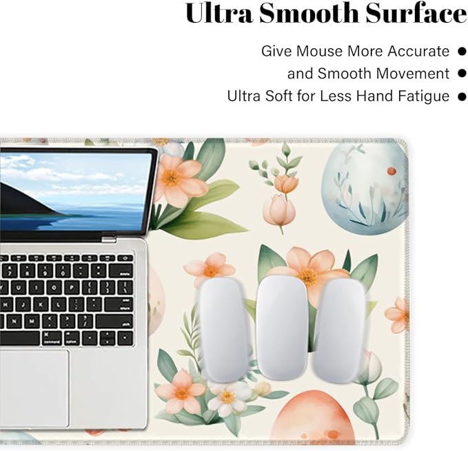 Large Mouse Pad Non-Slip Rubber Easter Egg Flower Long Gaming Desk Mat Big Computer Keyboard Mousepad Waterproof Protector Wristing Pad for Gaming Office Home Decorative 31.5 X 11.8 Inch