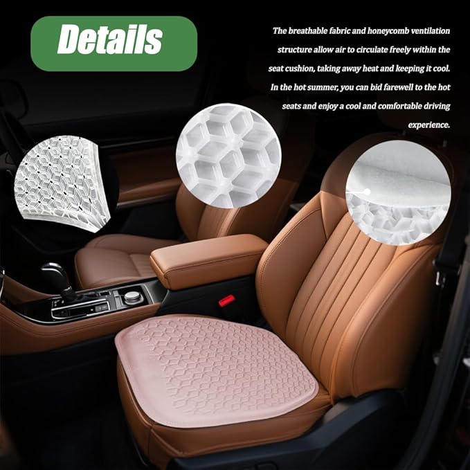 Gel Car Seat Cushion, Office Chair Cushion, Non-Slip & Comfortable Automotive Chair Protector Pad for Driving, Breathable Automotive Front Seats Pad Universal for Car SUV Truck (Pink)