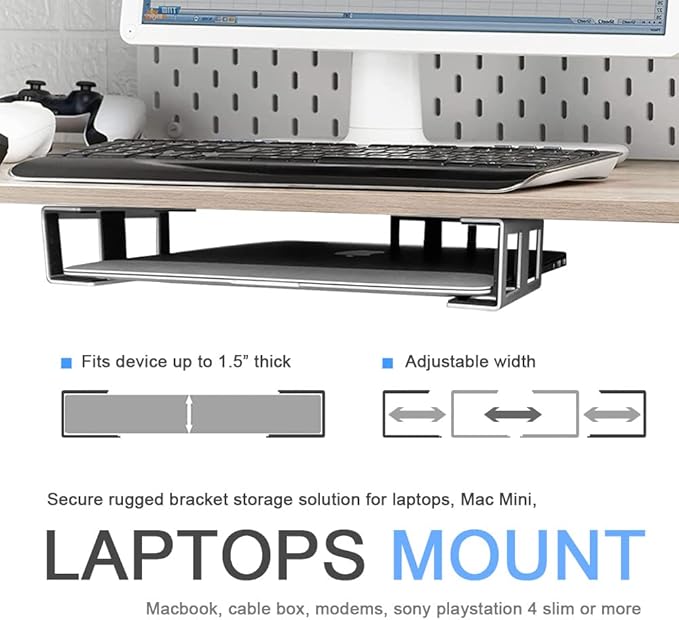 IFCASE Under Desk Laptop Mount, Metal Under Desk Shelf Holder for Laptop, Mac mini, MacBook, Keyboard with Anti-Scratch Silicone (Silver)