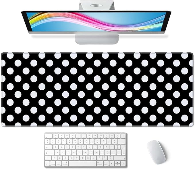 Polka Dot Desk Mat Abstract Circle Geometric Pattern Large Mouse Pad XL Desk Pad Gaming Mousepad Extended Keyboard Mat 31.5 x 11.8 in Laptop Computer Keyboard Pad Mouse Mat for Office Desk Decor