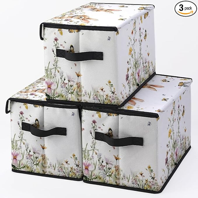 Stackable Clothes Storage Bins with Lids,Closet Organizers Fabric Cat Printing Box for Home and Office,Blanket Clothes Organizers,Under Bed Storage Containers 3 Pack.