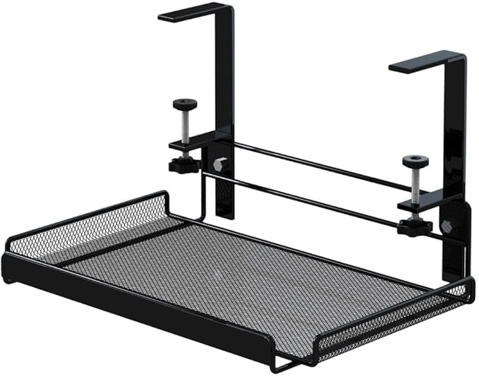 Adjustable Under Desk Cable Management Tray, 4.5-8.5cm Height Carbon Steel Wire Organizer Shelf for Office Home, No Drill Hanging Cord Holder Rack, Black or White(Black L)