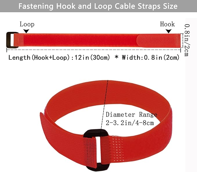 10 Pack (12 x 0.8 Inch) Reusable Fastening Cable Straps Red Color,Adjustable Multi-Purpose Hook and Loop Straps Nylon Cable Ties for Wire Cable Management Home Office Garage Organization