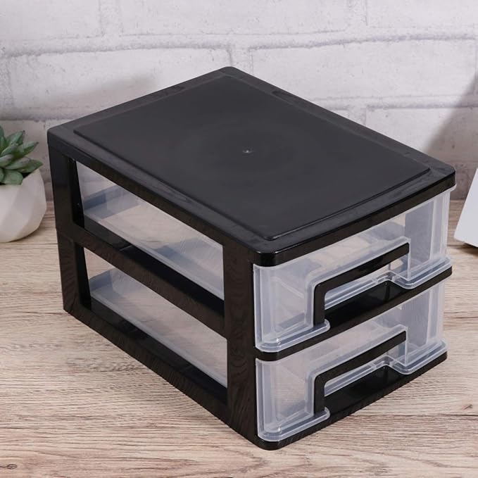 DOITOOL 2 Tier Plastic Drawer Type Closet, Plastic Home Office Storage Organizer, Makeup Organizer Storage Station Cube, Cosmetics Jewelry Storage Box for Bathroom, Dorm, Desk, Countertop, Office