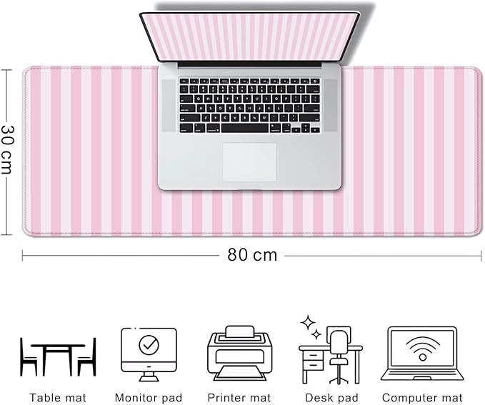 Light Pink Stripe Large Mouse Pad, Cute Pastel Desk Mat, Kawaii Aesthetic Computer Desk Pad, Desktop Mat, Extended Mat for Home Office Desk Decor for Women Gaming Keyboard Pad, 31.5 x 11.8 inch