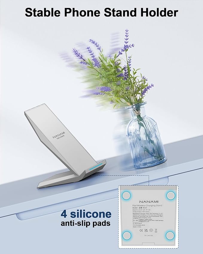 NANAMI Fast Wireless Charger, Charging Stand[with 20W PD Adapter] 7.5W Compatible with iPhone 17/17 Air/16/15/14/13/12, 10W for Samsung Galaxy S26/S26+/S26 Ultra/S25/S25 Ultra/S24/S23/S22/S21/S20