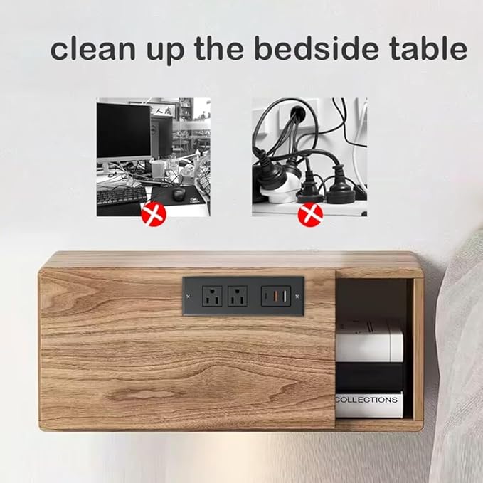 Recessed Power Strip - Set of 2,20W Fast Charging USB C Port and 18W USB-A Ports.Flush Mount Desk Outlet,Furniture Hidden Charging Station for End Table,Flat Plug,6.5 ft Extension Cord,Black