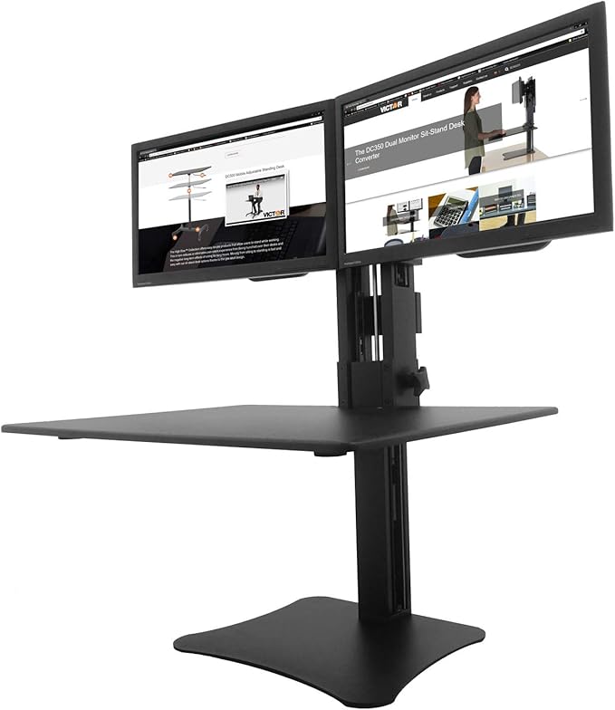 Victor High Rise Collection Dual Monitor Sit-Stand Standing Desk Converter, 28" by 23" by 15.5", Black