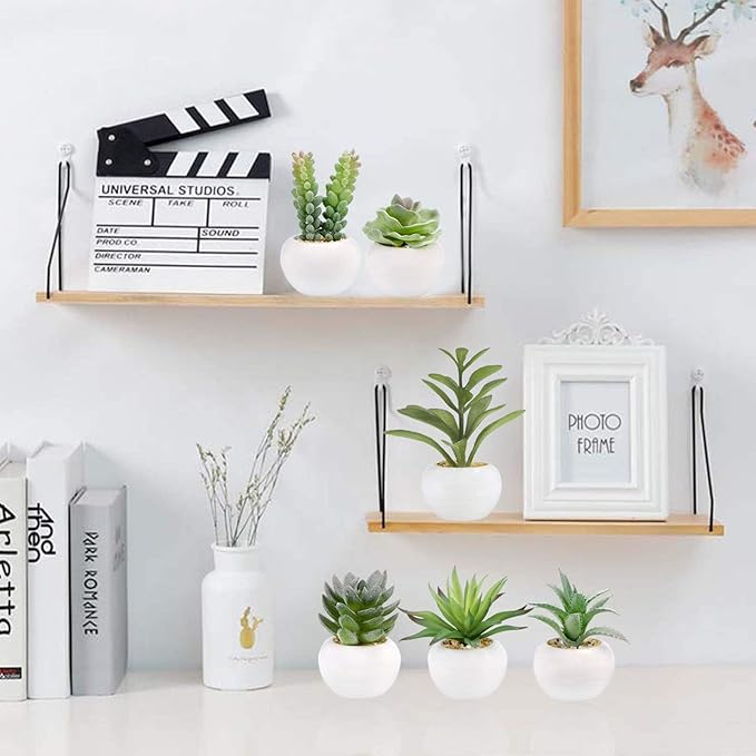 GREENTIME 6 Pcs Mini Artificial Succulents Plants in Ceramic Pots Small Fake Succulent Faux Plant Graduation Decoration Indoor Bedroom Desk Bathroom Office Living Room Table Shelf Teacher Appreciation
