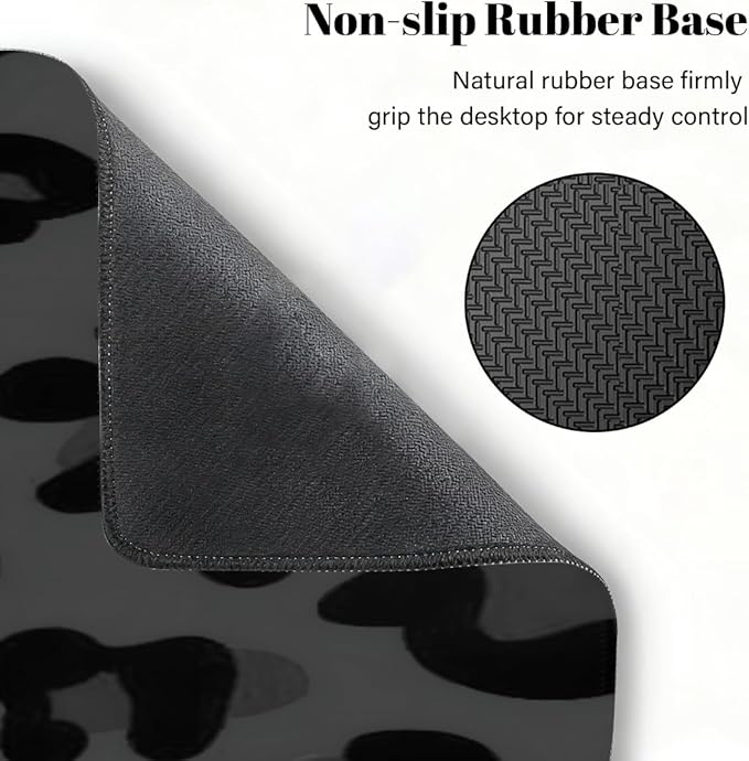 Large Mouse Pad Leopard Print Black Non-Slip Rubber Long Gaming Desk Mat Big Computer Keyboard Mousepad Waterproof Protector Wristing Pad for Gaming Office Home Decorative 31.5 X 11.8 Inch
