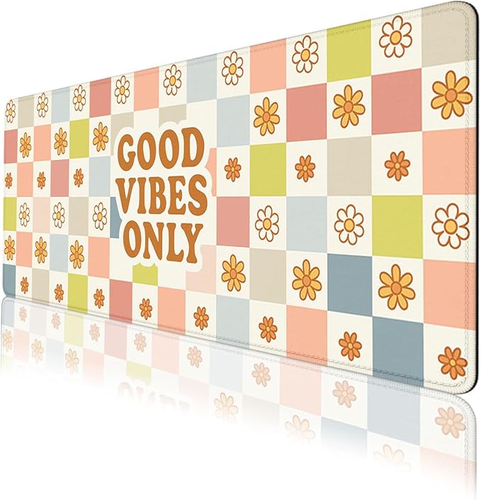 Retro Daisy Desk Pad Mouse Pad Cartoon Colorful Cute Floral Checker Mouse Pad Large Mousepad Extended Laptop Keyboard Mat Gaming Desk Pad Mouse Mat 31.5"x11.8"