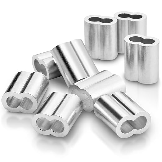 CooBigo 30Pcs 3/16""Cable Crimp Sleeves, Aluminum Wire Rope Crimping Loop Sleeve. Cable Ferrules for Cable and Wire Rope Crimp Double Barrel Crimp Sleeves (M5-3/16"")
