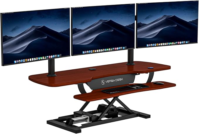 VERSADESK PowerPro 48 Inch Electric Standing Desk Converter – Push-Button Height Adjustable Sit to Stand Desk Riser for Multiple Monitors – Motorized Desktop Workstation with Wide Keyboard Tray,