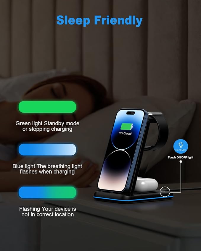 Foldable Wireless Charger for Multiple Devices 3 in 1 Wireless Charging Station for Travel, Compatible with iPhone 17 16e 16 15 14 13 12 11, Charging Pad for iWatch Series & Airpods 4 3 2 Pro