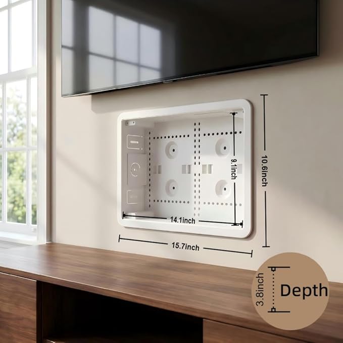 9'' in-Wall Media Box & Recessed Outlet Box with Cable Management - Structured Media Enclosure Compatible with Streaming Media Players - WiFi Friendly Design
