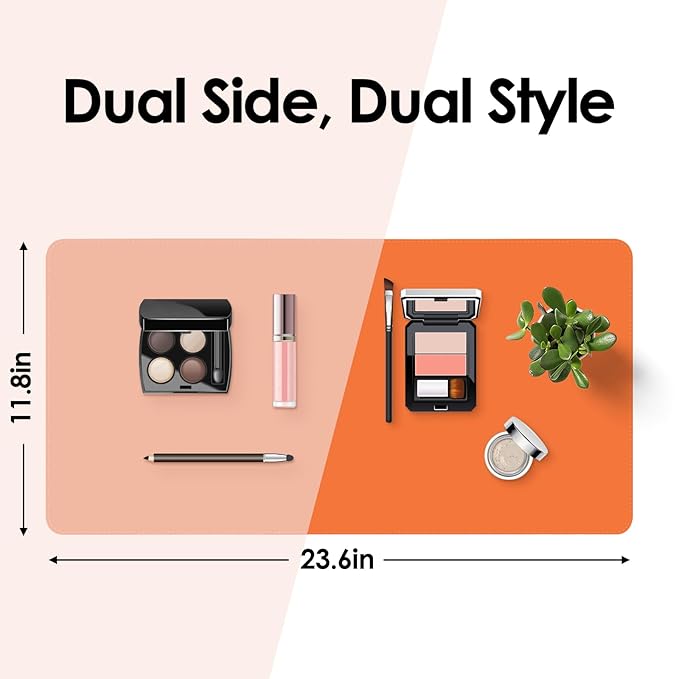 Makeup Mat for Vanity to Protect Desk Top 23.6 x 11.8 in, Dual-Sided Makeup Mat, Easy to Clean Desk Pad - Waterproof and Oilproof Vanity Accessories (Apricot and Orange)