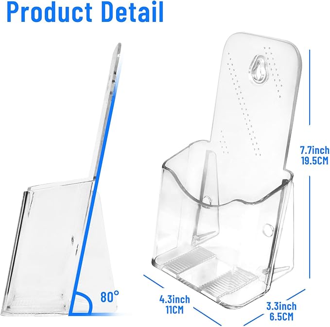 Brochure Display Stand,10 Pcs 4x9 Inches Acrylic Pamphlet Holder Stand,Wall Mount/Countertop Clear Plastic Trifold Rack Card Holders Organizer for Display Flyer,Post Card,Document,Literature