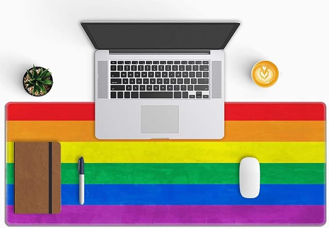 Rainbow Desk Mat LGBT Colored Flag Large Mouse Pad XL Extended Gaming Mousepad Keyboard Mouse Mat Desk Pad for Computer Laptop 31.5''X11.8'' Non-Slip Rubber Base with Stitched Edges