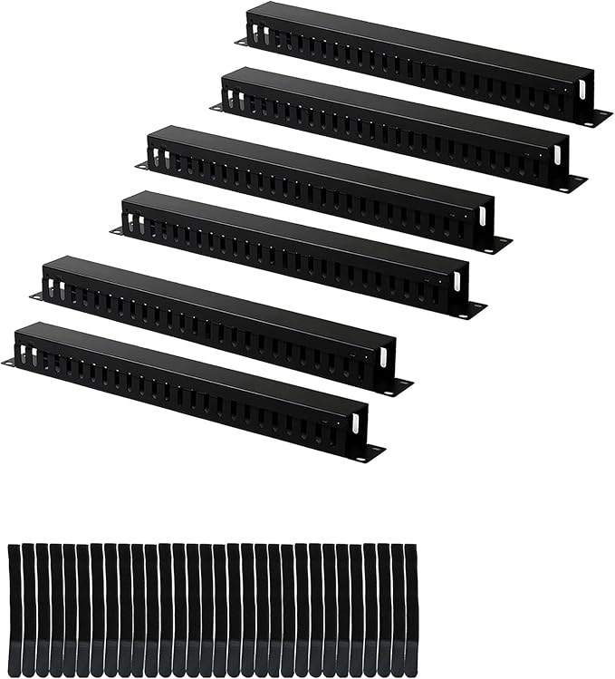 6-Pack 19 Inch 1U Cable Management Horizontal Cable Rack Mount Manager with mounting Screws for Service Rack Cabinet 24 Slot Finger Duct with Cover