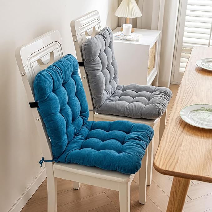 Desk Chair Cushion with Ties Office Seat Cushion Non-Slip Chair Pad with High Back Support for Dorm, Car, Office, Dining Room, Kitchen, Rocking Chairs (Blue)