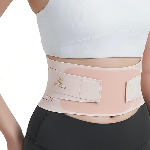 RANDY SUN Lower Back Brace for Women Office - Breathable Mesh Posture Corrector, Adjustable Straps for Custom Fit, Invisible Under Clothes, Pain-Free All Day Wear, Pink,L-XL