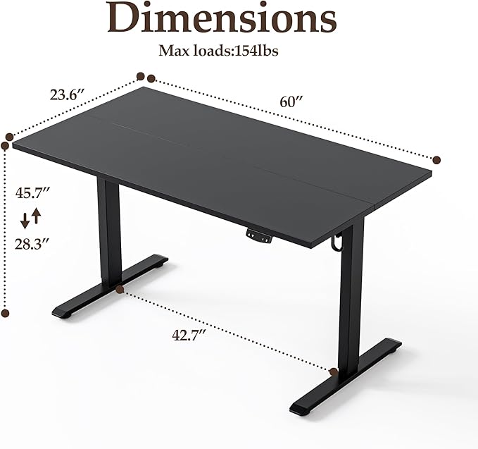 Klicelor 60 Inch Large Electric Standing Desk, Height Adjustable Office Desk, Sit Stand Up Computer Gaming Desk with Memory Preset, Two-Piece Desktop, Black