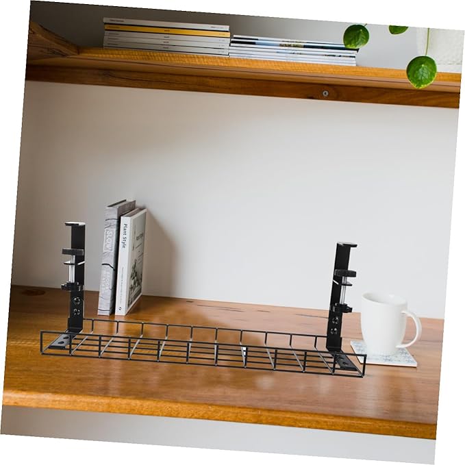 GLEAVI Desk Cable Management Tray, Cable Organizer Holder with No Drill Installation, Large Capacity Wire Storage Rack for Home Office Desk – Black 500mm